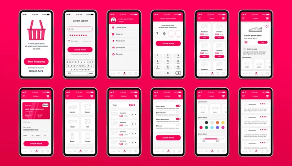 Online Αγορές Μοναδικό Design Kit Για Mobile App Οθόνες Πλατφόρμας — Διανυσματικό Αρχείο