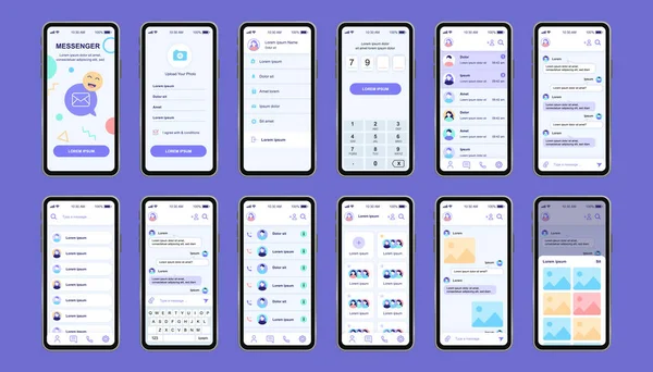 Online Komunikator Unikalny Zestaw Projektowy Dla Aplikacji Ekrany Sieci Społecznościowych — Wektor stockowy