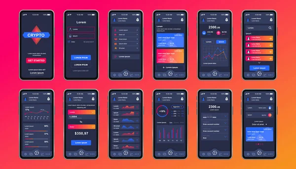 Cryptogeld Unieke Design Kit Voor Mobiele App Bitcoin Mijnbouw Scherm — Stockvector