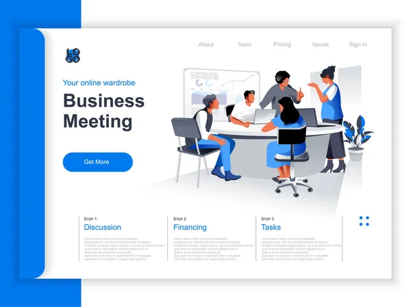 Zakelijke Vergadering Isometrische Landing Page Team Van Collega Bespreken Project — Stockvector