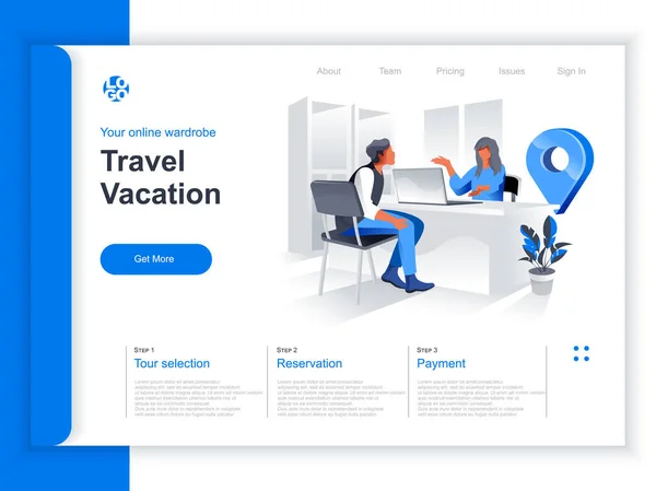 Viagem Férias Isométrica Landing Page Consulta Agente Viagens Ajuda Cliente —  Vetores de Stock