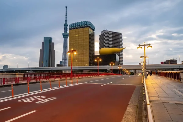 Japan. Tokyo. Tokyo Sky Tree. Highway in the city center. Road leads to skyscrapers in Tokyo. Skyscrapers in the Japanese capital. Morning in Japan. Residents of the city go to work. Business Japan