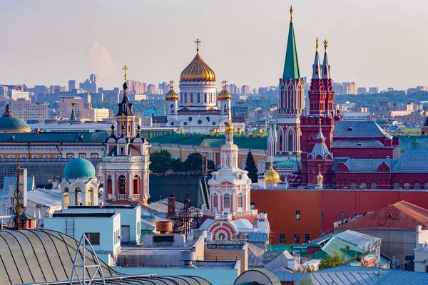 Moscow. Russia. View of Moscow from a height. Moscow roofs. Architecture of the capital of Russia. Kremlin. Church Of Christ The Savior. Panorama of the big city from a height. Travel to Russia.