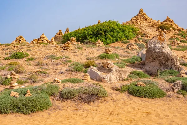 Island of Cyprus. The City Of Paphos. Mediterranean coast. The ruins of the ancient city of Paphos. The pieces of shell are stacked in the form of pyramids. Open-air archaeological Museum in Cyprus.