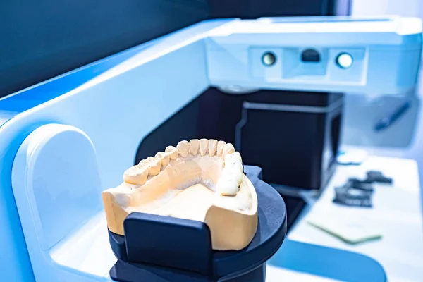 Dental laboratory. Dentist. Concept - care for dental health. Equipment for dental. Orthopedic dentistry. Prosthetics. Ceramic dentures. cermets. Concept - work by an orthodontist. Bridges dentures