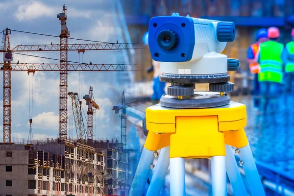 Monitoring the progress of construction works. The measuring tool allows you to measure the angles of inclination. Quality of construction work. The use of theodolite in the construction.