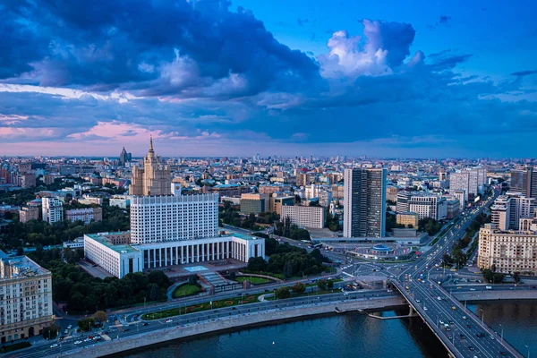 Russia. Panorama Moscow. Krasnopresnenskaya embankment aerial view. Car tours in Moscow. City guided tours in Moscow. Bridges of the capital of Russia. Soviet architecture tours in Russia.