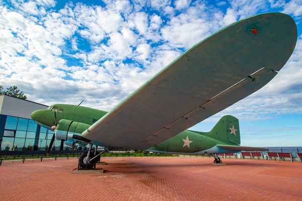Saint Petersburg. Russia. The Village Of Osinovets. Museum Road of life. Lake Ladoga. Second world war. Siege of Leningrad. Aircraft of world war II. Transport aircraft LI-2T from the wing. 16.08.2018 — Stock Image Saint Petersburg. Russia. The Village Of Osinovets. Museum Road of life. Lake Ladoga. Second world war. Siege of Leningrad. Aircraft of world war II. Transport aircraft LI-2T from the wing. 16.08.2018 Stock Image