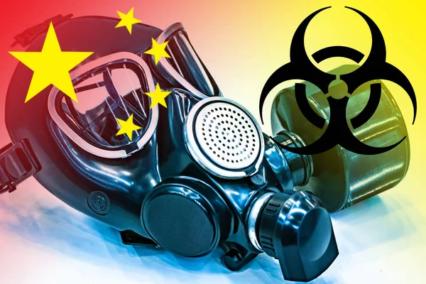 Bacteriological research in China. Sign of biological danger, the protective mask and the flag of China. Virology. Development of effective vaccines. Pharmacology.