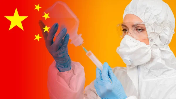 2019-nCoV China. Epidemiologist with a dropper. Epidemiology in China. Laboran concept develops an antidote to Coronavirus. Fight against fever in the people Republic of China. Study of coronavirus
