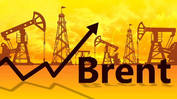 Charts symbolize the pace of production. Concept - graphs show an oversupply. Brent crude oil. Inscription brent near the mine. Concept - an increase of losses of oil companies. Oil reserves growth