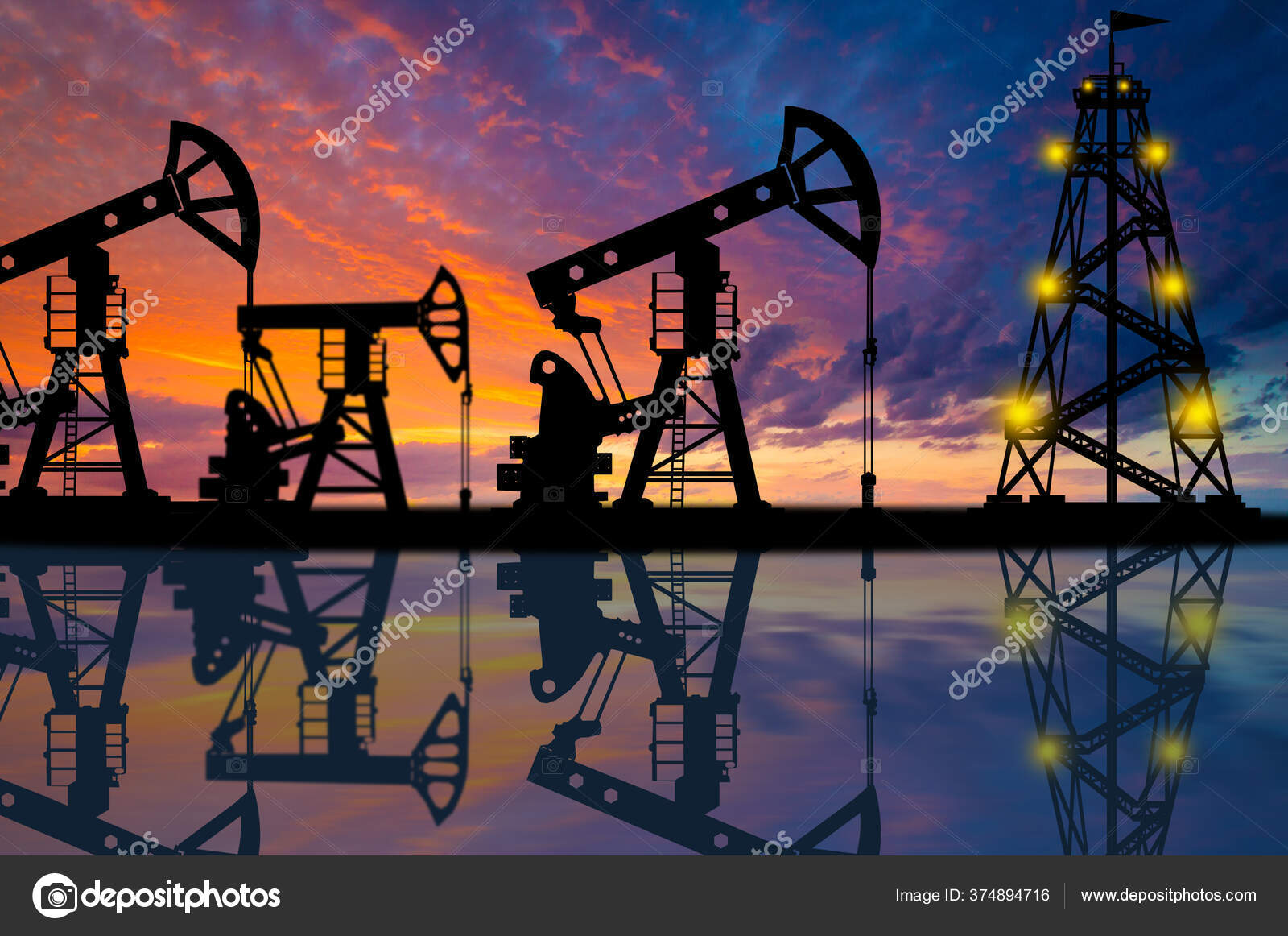 Oil Production Oil Platform Reflected Water Oil Production Extraction Stock by ©GrinPhoto