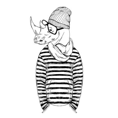 Kadın kıyafeti içinde giyinmiş hipster rino