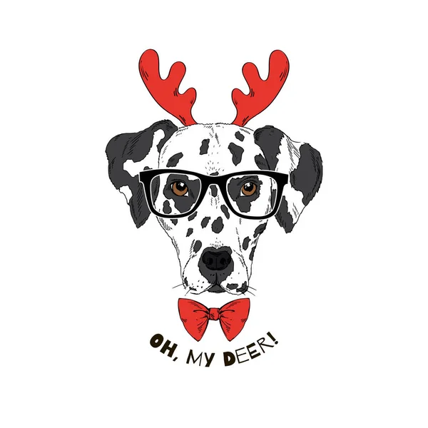 Perro dálmata listo para la fiesta de Navidad — Vector de stock