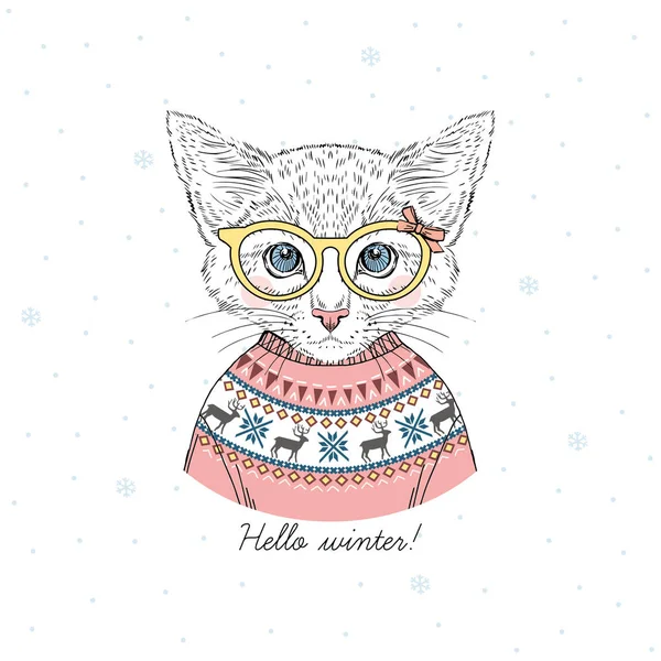 Portrait mignon de chaton fille habillée — Image vectorielle