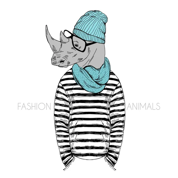 Hipster rino gekleed in Japon — Stockvector