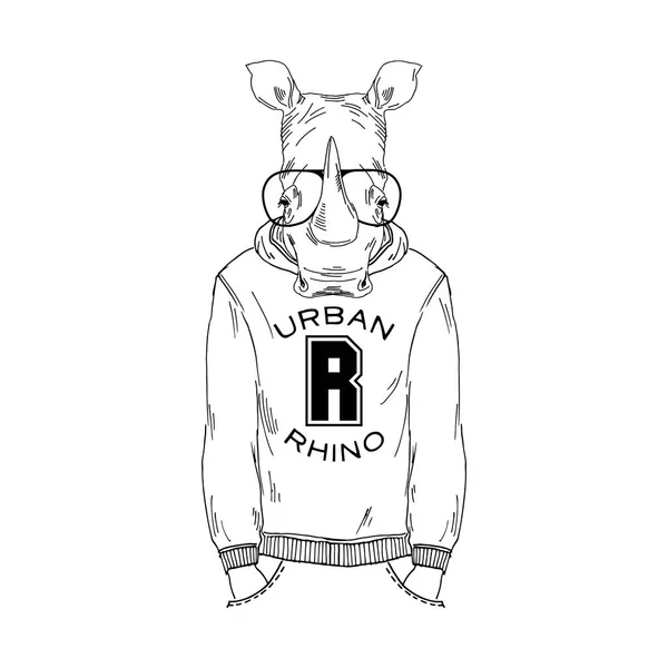 Rhino dressed up in hoodie — Stock Vector