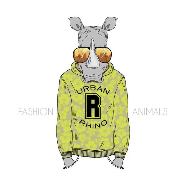 Nosorožec v hoodie — Stockový vektor