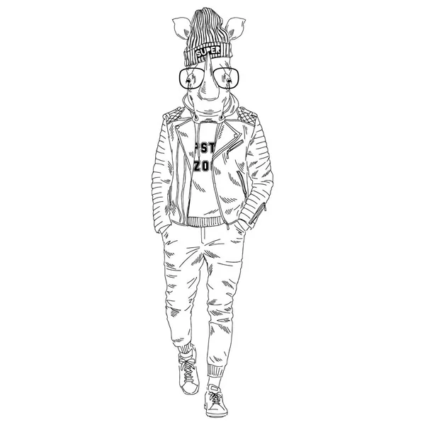 Rino hipster vestido con chaqueta de cuero — Vector de stock