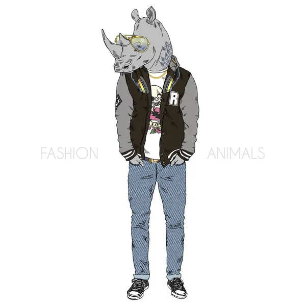 Rino vestido en estilo swag — Vector de stock