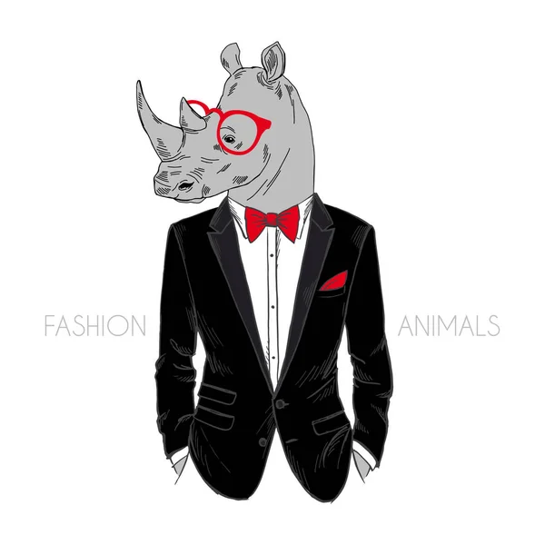 Rino dressed up in tuxedo — Stock Vector