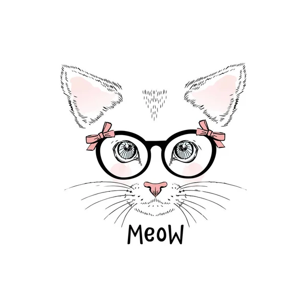 Mignon chaton fille visage avec accessoires de mode — Image vectorielle