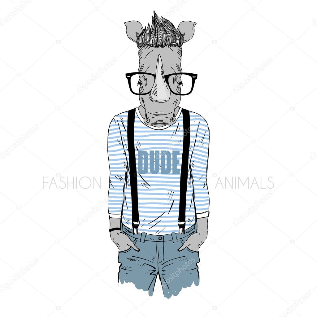 hipster rino, furry art illustration