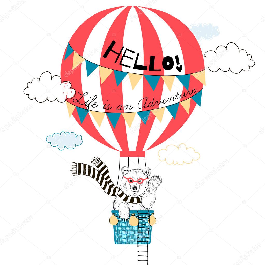 bear flying in air balloon