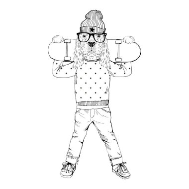 sevimli köpek çocuk scateboard ile