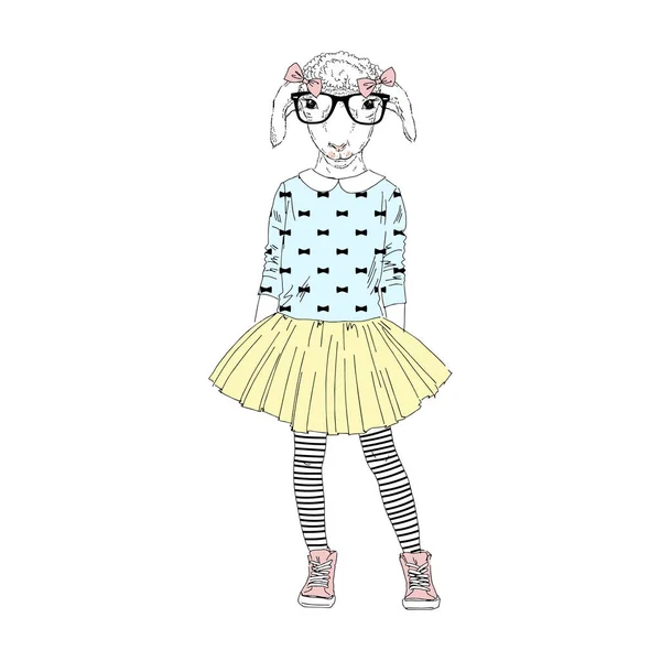 Mignonne agneau fille hipster en jupe — Image vectorielle