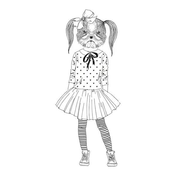 可爱的小狗女孩时髦的裙子 — 图库矢量图片