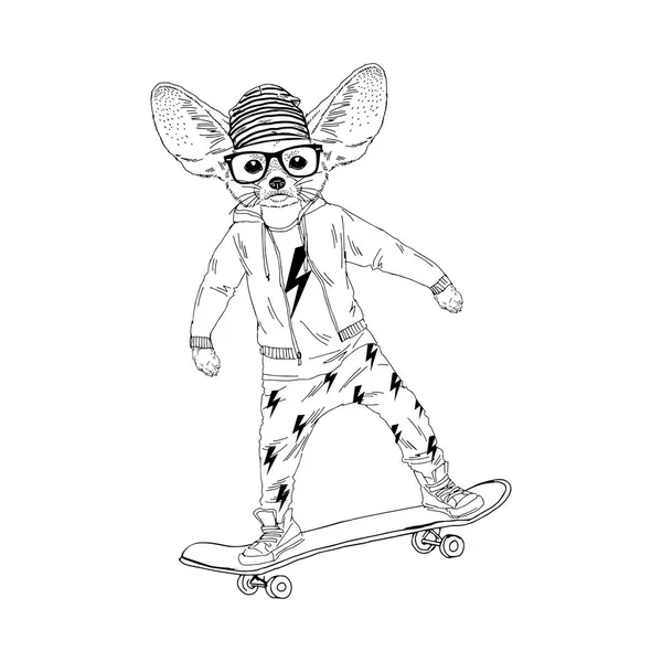 スケート ボードに乗ってかわいいフェネック — ストックベクタ