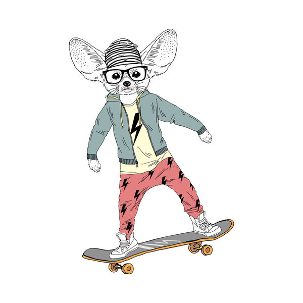 очаровательный Феннек Фокс на скейтборде
