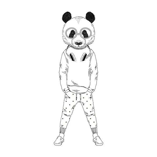 Funny panda boy hipster — Stock Vector