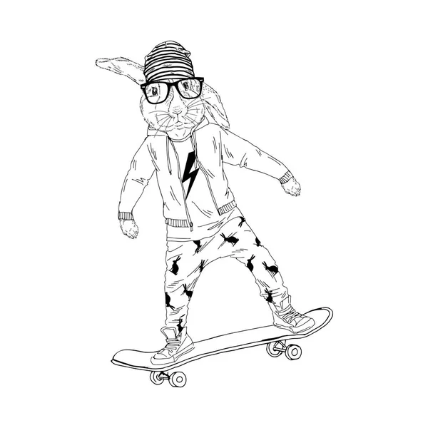 Bunny jongen rijden op skateboard — Stockvector