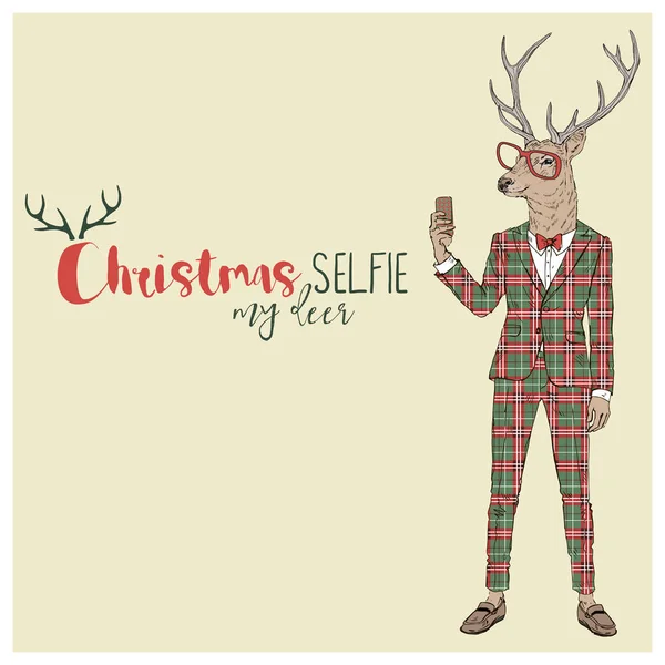 Merry Christmas deerin in tuxedo — Stock Vector