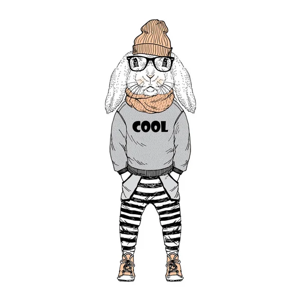 Conejito chico hipster con las manos en los bolsillos — Vector de stock