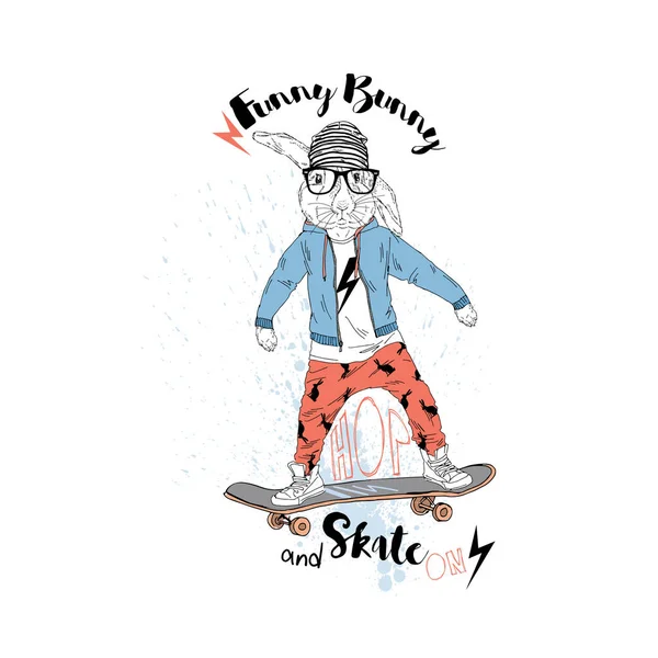 Bunny jongen rijden op skateboard — Stockvector