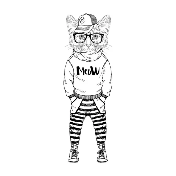 Gatito chico hipster — Vector de stock