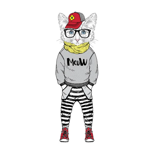 Kitten jongen hipster — Stockvector
