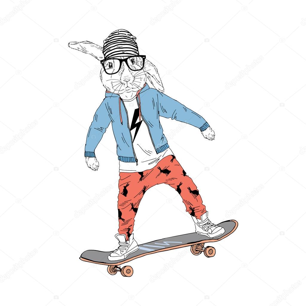 bunny boy riding on skateboard