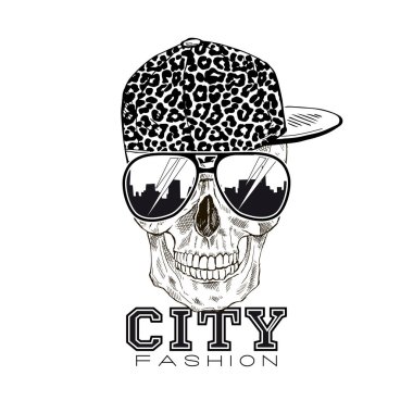 skull wearing leopard printed cap clipart