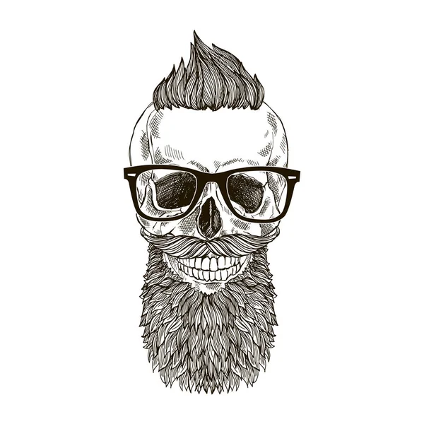 Hand drawn bearded scull hipster — Stock Vector