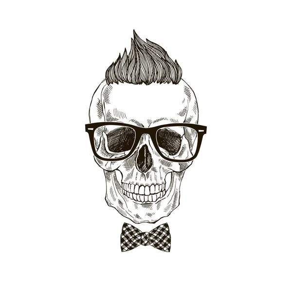 Mano dibujado scull hipster — Archivo Imágenes Vectoriales