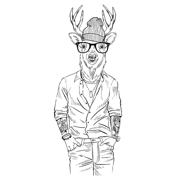 Tişört giyinmiş hipster geyik — Stok Vektör