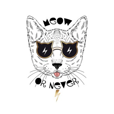 cat in sunglasses with calligraphy clipart