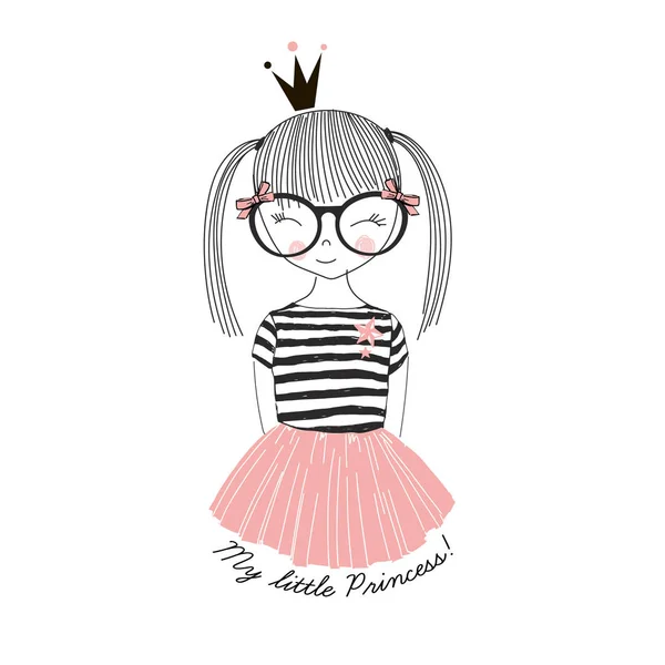 Linda chica de dibujos animados princesa — Vector de stock