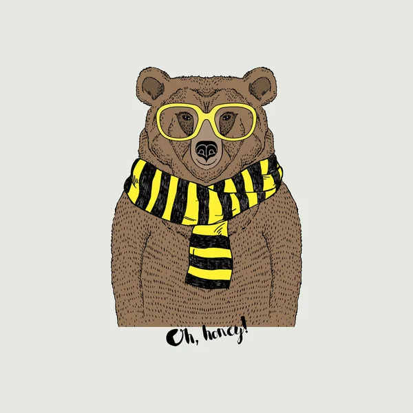 Brown bear wearing stripy scarf — Stock Vector