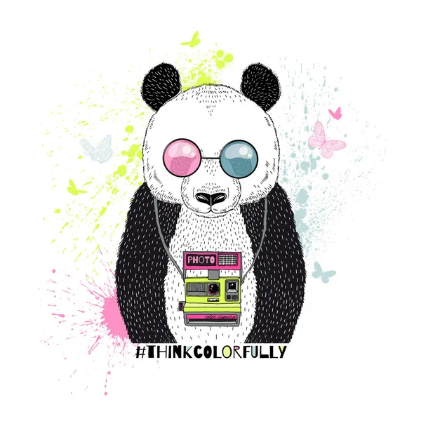 Panda avec caméra colorée — Image vectorielle