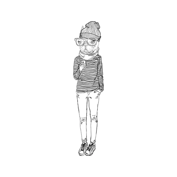 Frech bulldog hipster fille — Image vectorielle